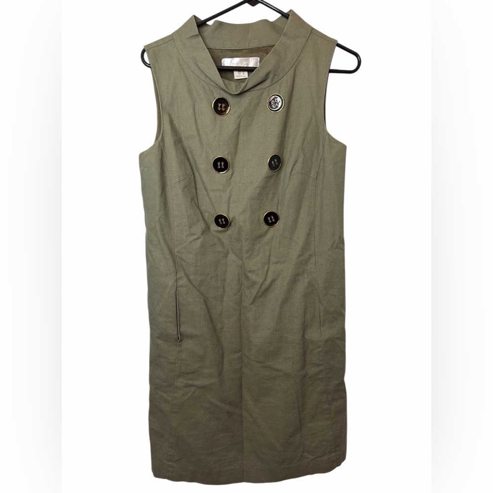 Mac & Jac Sleeveless Dress Olive Green With Large Black Buttons